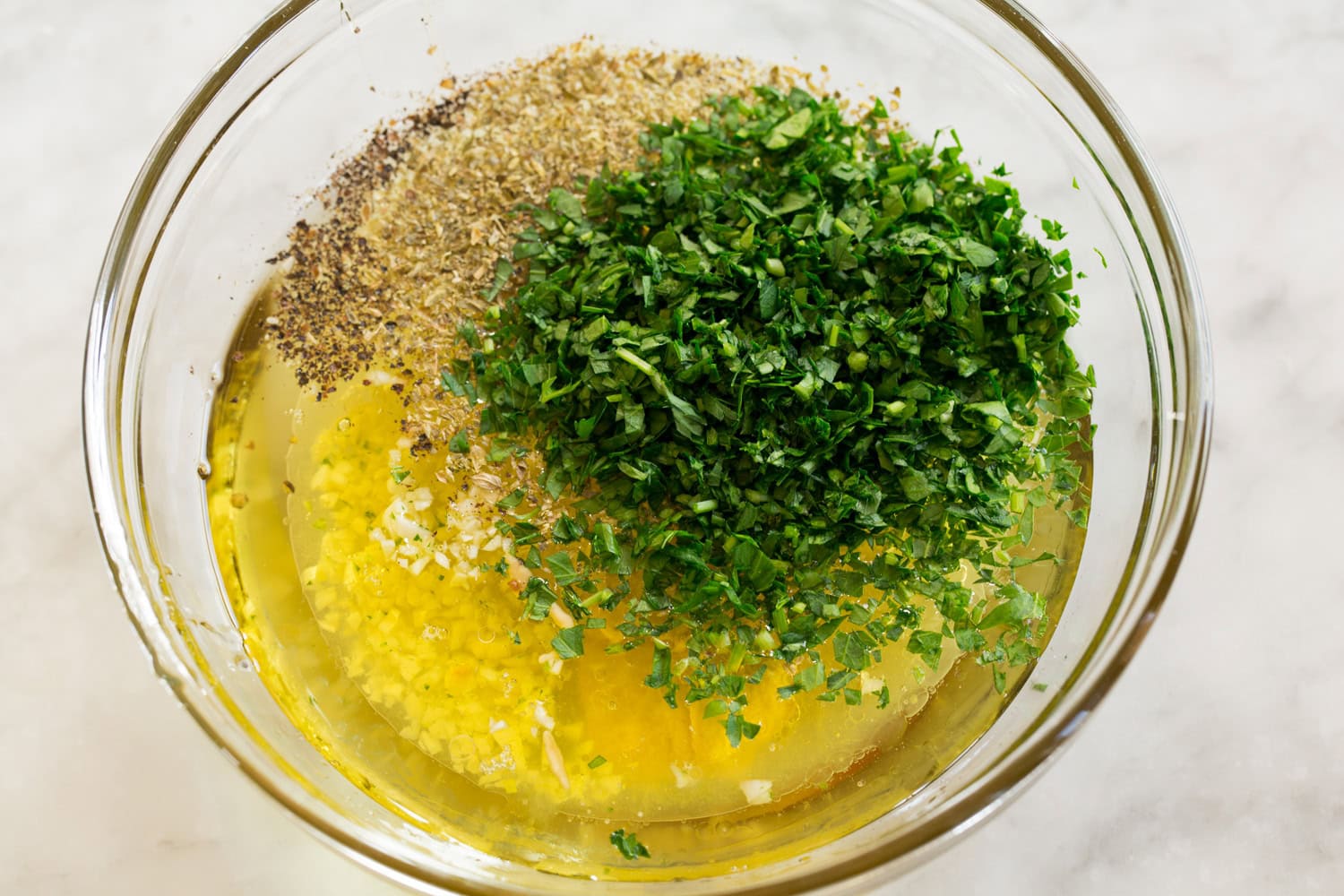 Marinade for chicken shown before mixing ingredients.
